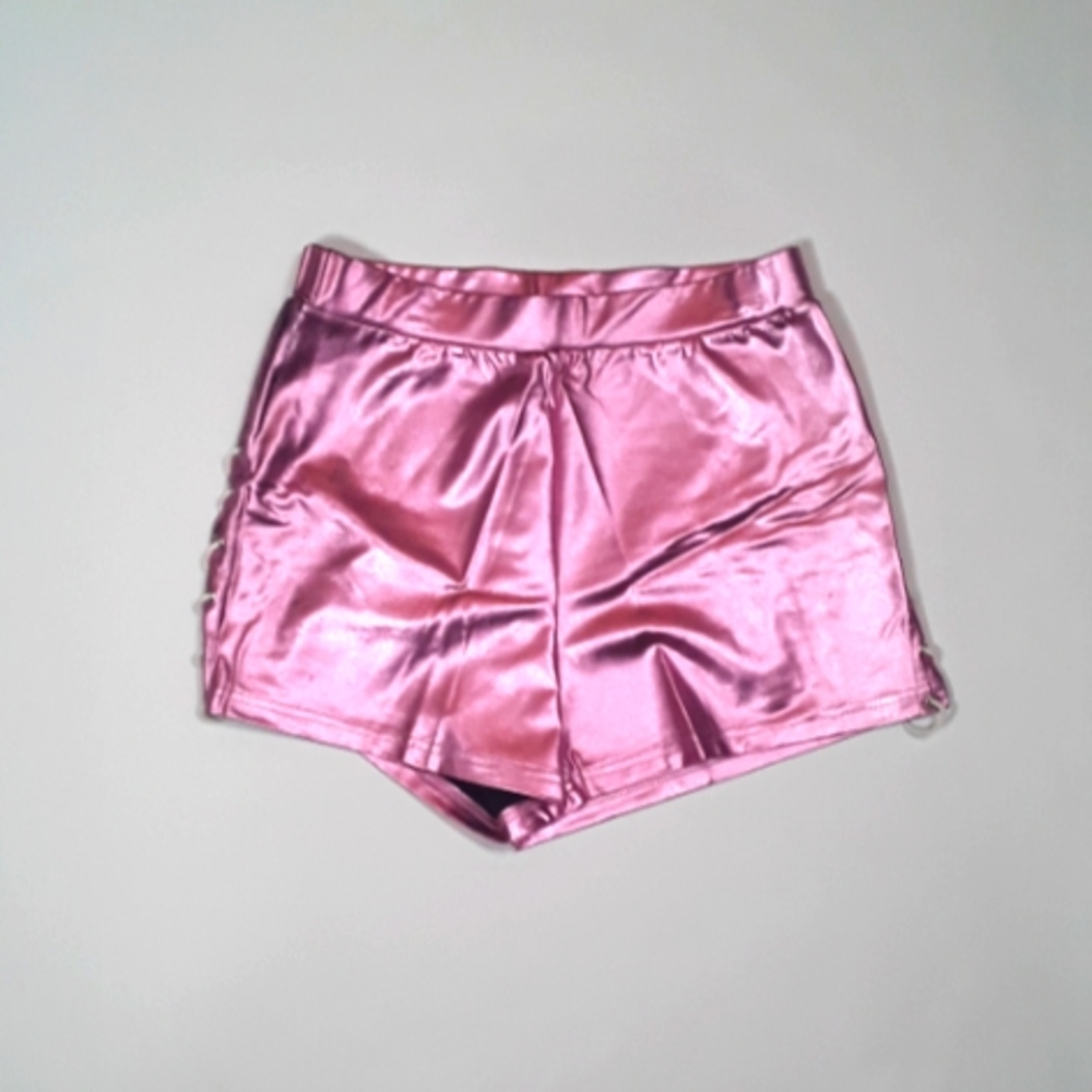 Pink Metallic Spandex Compression Kids Size Small Dancing Performing Shorts